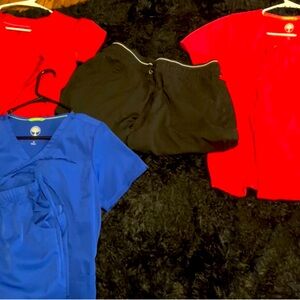 Healing hands scrub sets with 2 black pair of greys bottoms